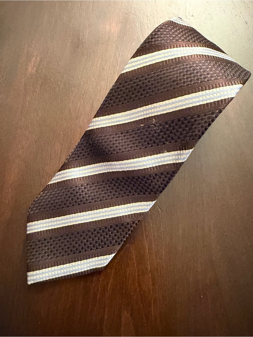 Hugo Boss Brown Striped Tie with Cream and Silver Accents